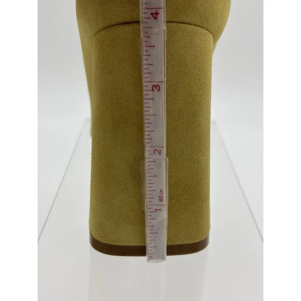 Bottega Veneta Tower Square Toe Suede Pumps Heels Yellow Size 38 / 8